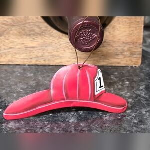 Hand-crafted Metal Painted Fireman's Hat Christmas Ornament.